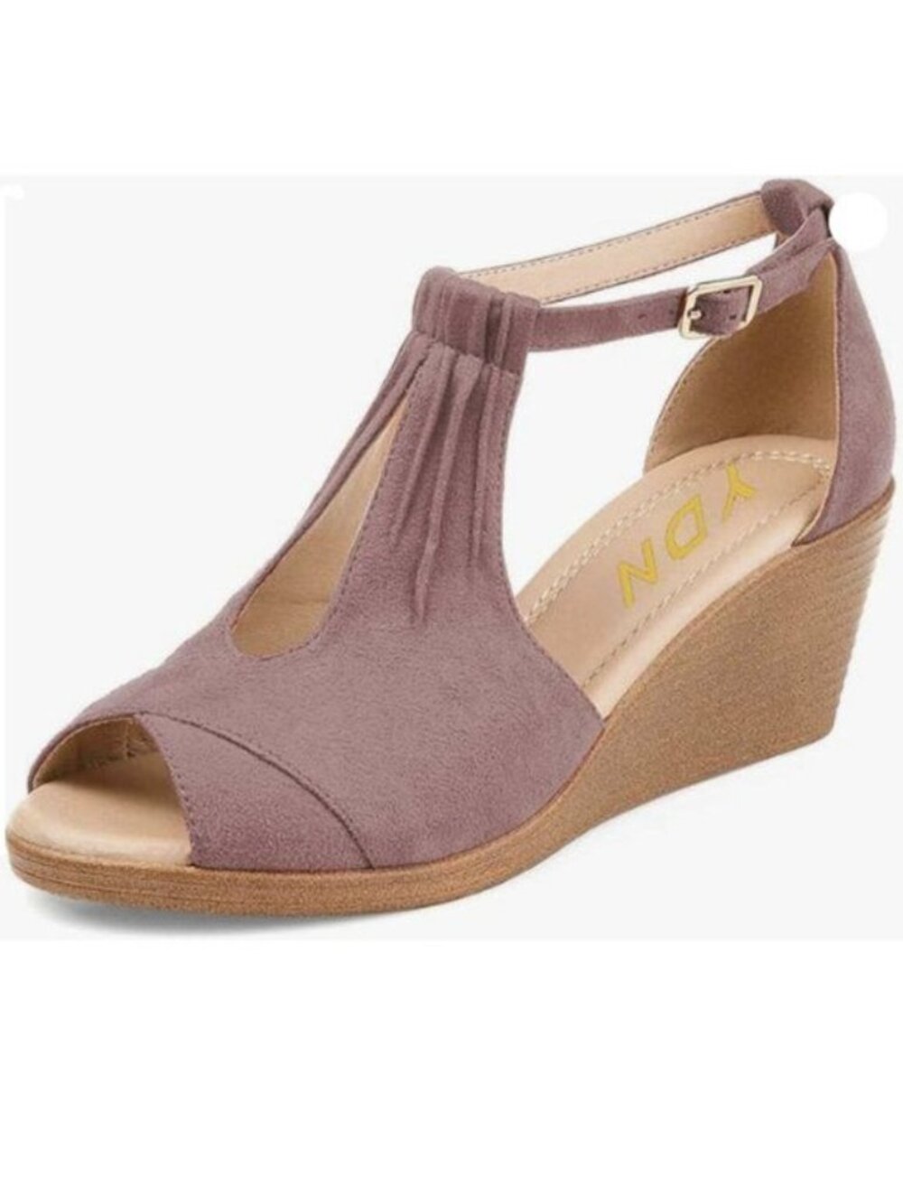 YDN Women Stylish Open Peep Toe Cutout Wedges Ankle Strap Pumps Thistle Suede